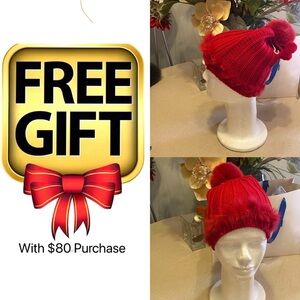 🎁FREE with $80 PURCHASE / Studio Guy Laroche Real fur knit beanie Pom Pom Hat🎁